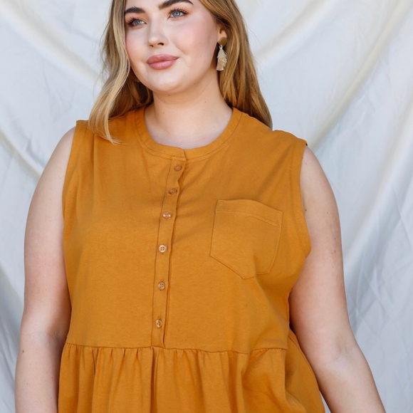 VERY J Plus Size Chic Dark Mustard Relaxed Fit Jumpsuit - Picture 2 of 6
